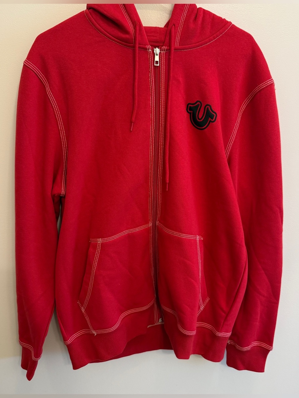 True Religion Red Zip Hoodie with Black Logo